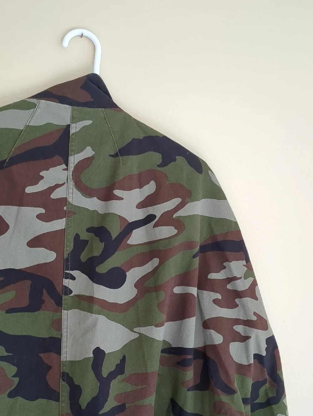 XS Zara Basic Camo Red Stripe Jacket Glitter Pocket Flap Oversized